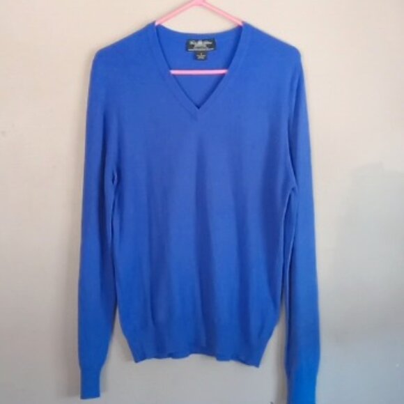 Brooks Brothers Sm Country Club 100% Cashmere V-Neck Sweater Blue - Picture 1 of 5